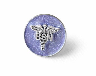 BSN Nursing Pin, Sparkle Purple Caduceus Lapel Pin, Nurse Graduation Gift
