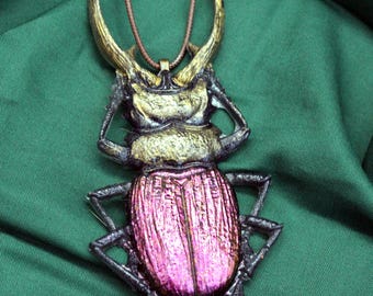 Stag Beetle Necklace, Gothic Insect Pendant, Nature Inspired Statement Jewelry