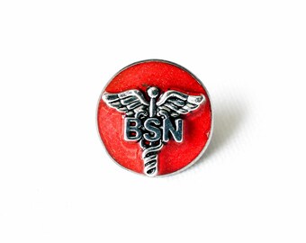 BSN Nursing Pin, Red Caduceus Lapel Pin, Nurse Graduation Gift