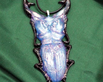 Handmade stag beetle necklace, faux insect pendant in a dark academia style