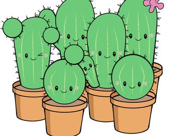 Set de pegatinas de cactus kawaii / Pegatinas de vinilo impermeables