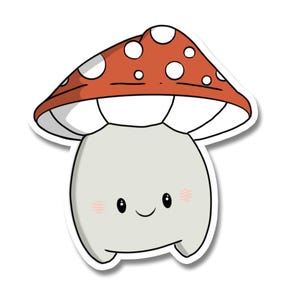 Niedlicher Kawaii Pilz 3-Zoll-Aufkleber | Kawaii Pilz Aufkleber Wasserdichter langlebiger Aufkleber Kawaii Aufkleber Vinyl Aufkleber, Roter Pilz