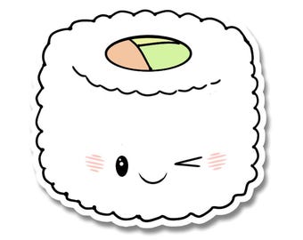 Pegatina Kawaii de Sushi / Vinilo Adhesivo Impermeable de 7,6 cm (3"), Regalo para Amantes de la Comida
