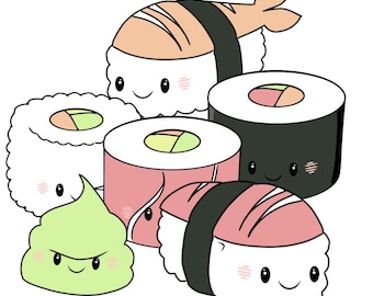 Set de pegatinas Kawaii Sushi / Pegatinas de vinilo impermeables