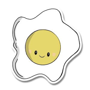 Cute Kawaii Egg 3 Inch Sticker  | Egg Sticker Waterproof Durable Sticker Kawaii Sticker Vinyl Sticker Cute Food Sticker, Breakfast Stickers