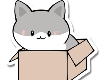 Kawaii Katze in einer Box Aufkleber | Wasserfester Vinyl-Aufkleber, Laptop-Aufkleber