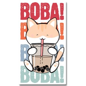 Boba Cat 3 Inch Sticker  | Food Cat Sticker Waterproof Durable Sticker Kawaii Sticker Vinyl Sticker Cute Food Sticker, Fun Cat Owner Sticker