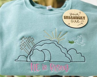 Embroidered Christian Easter Themed Jesus Is Risen Crewneck Sweatshirt