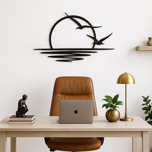 Wohnzimmer Büro Flur Wanddeko- Metal Wall Art Sunset Birds- Metall Wand Deko Vögel & Sonne- Modern Metal Wall Sculpture-Modern Office Decor