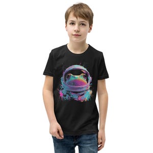 Neon Space Frog Kids T-Shirt | Astronaut Frog Graphic Tee | Youth Funny Animal Shirt | Cosmic Amphibian Kids Tee