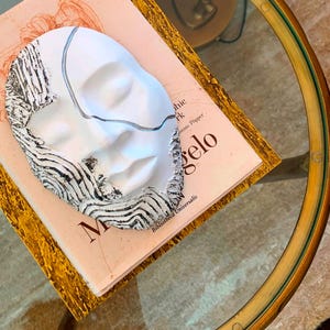 Plaster Face Wall Mask: Silver Leaf & Ash Detail - Modern Textured Art - Sculpture