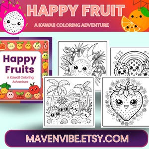Kawaii Obst Malbuch | Fett Obst Designs | Niedliche Malvorlagen | Lustige Kunstaktivität | Entspannung Geschenk