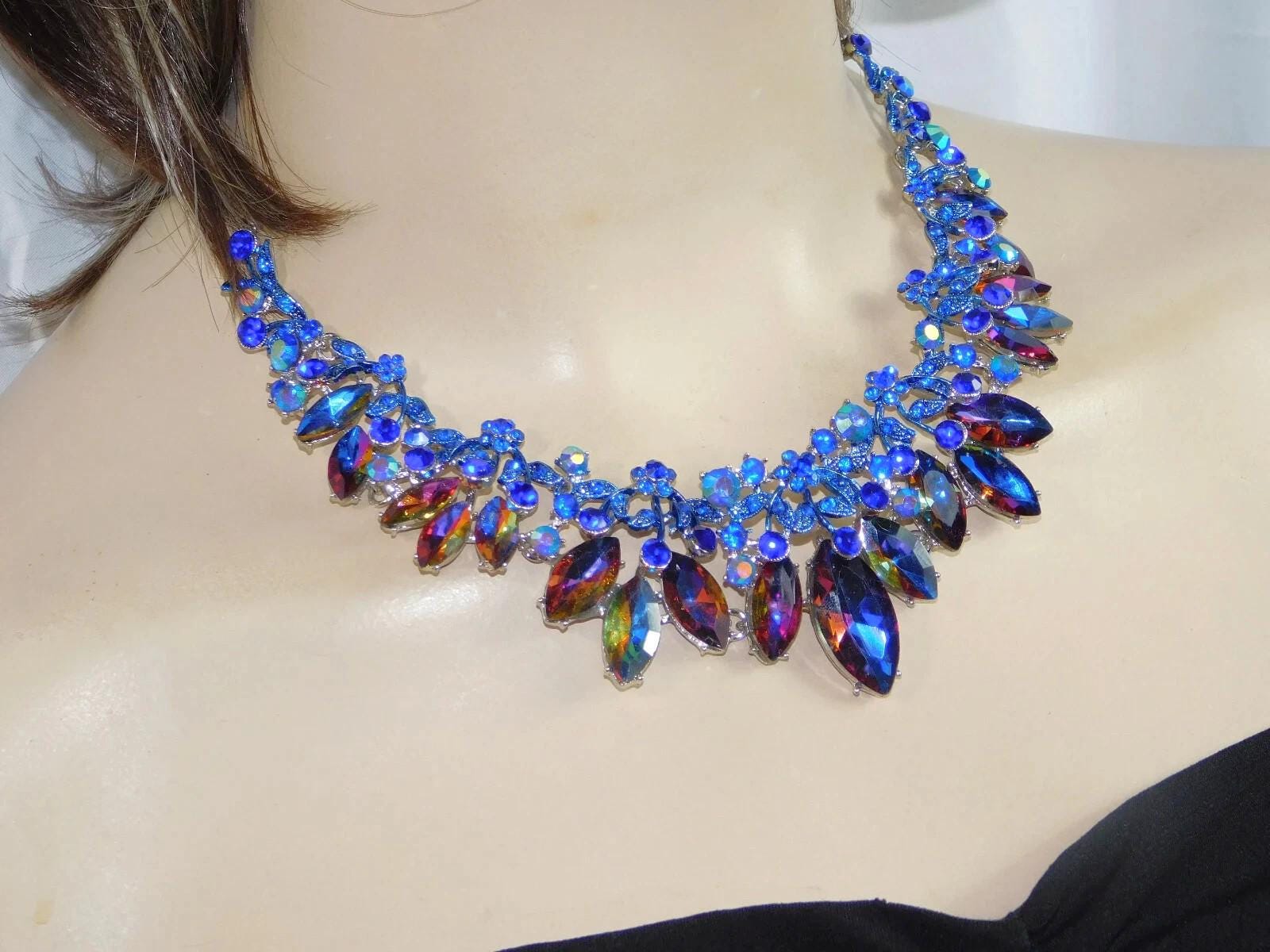 Royal Blue Necklace Set shimmering Blue color changing crystal