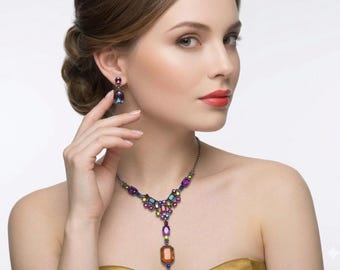 vintage-style necklace and earrings set made of Australian crystal /6685