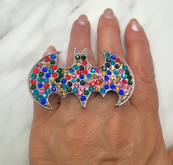 Vintage Rhinestone Bat ring Adjustable Stretch Ri… - image 2