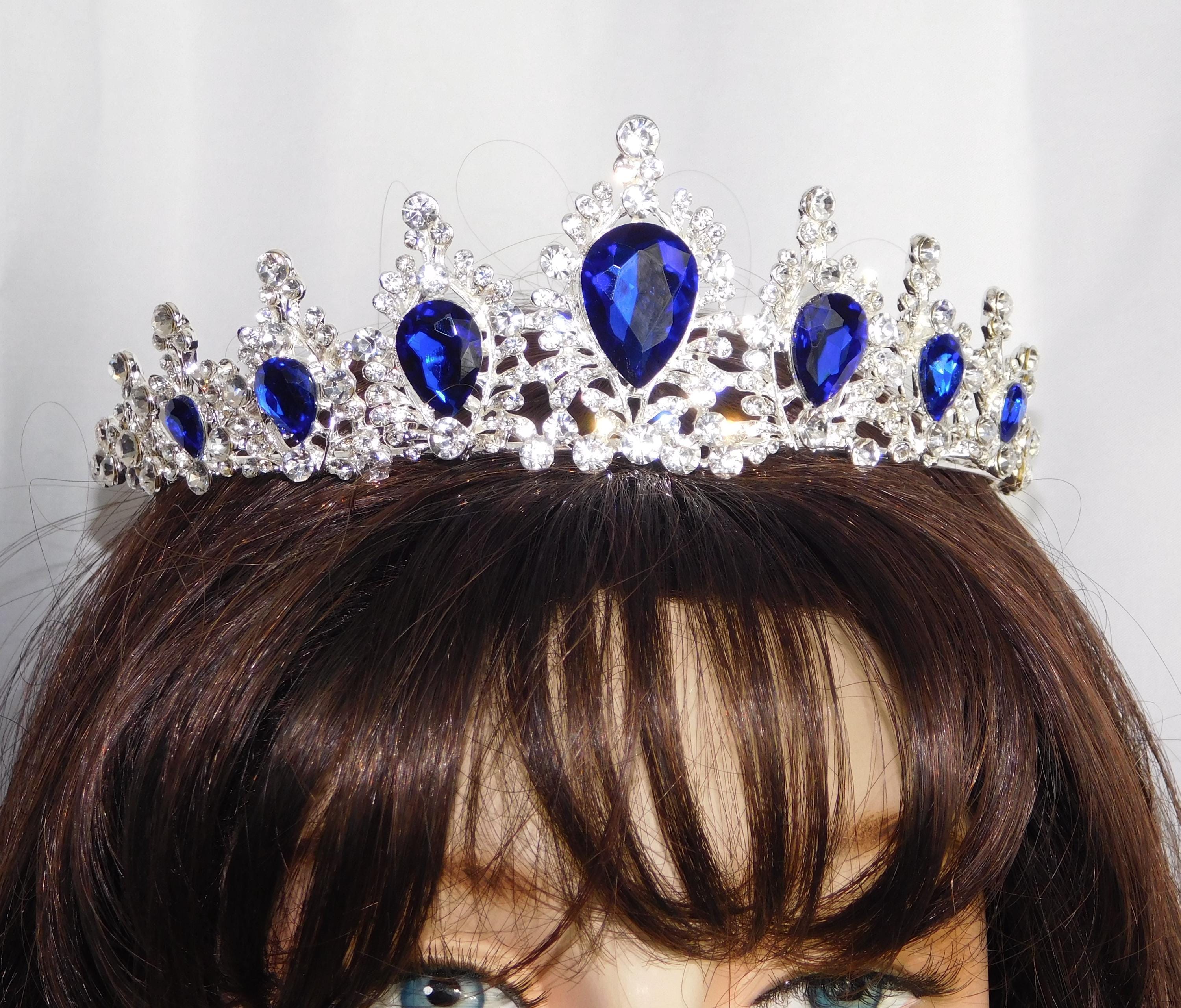 Elegant burgundy and blue Crystal Tiara/Crown Royal Blue & Red Crystal Tiara Crown: Pageant Princess  main image 2