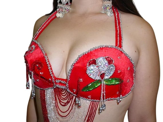 Egyptian professional belly dance red costume han… - image 4