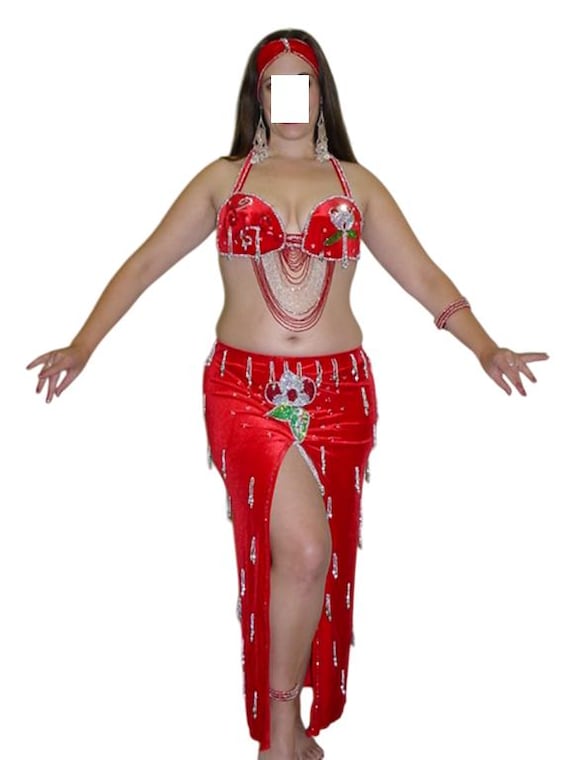 Egyptian professional belly dance red costume han… - image 1