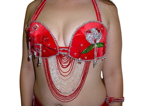 Egyptian professional belly dance red costume han… - image 3