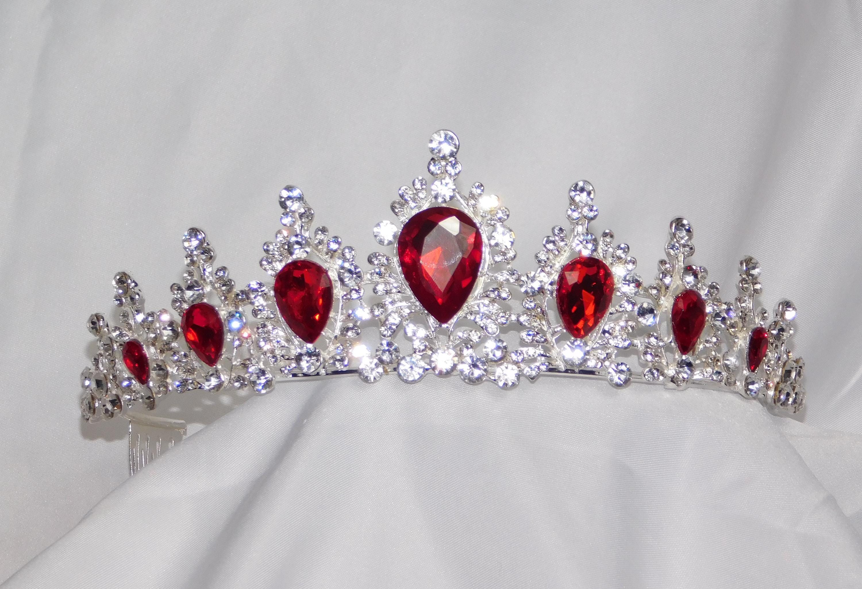 Royal Blue & Red Crystal Tiara Crown: Pageant Princess 