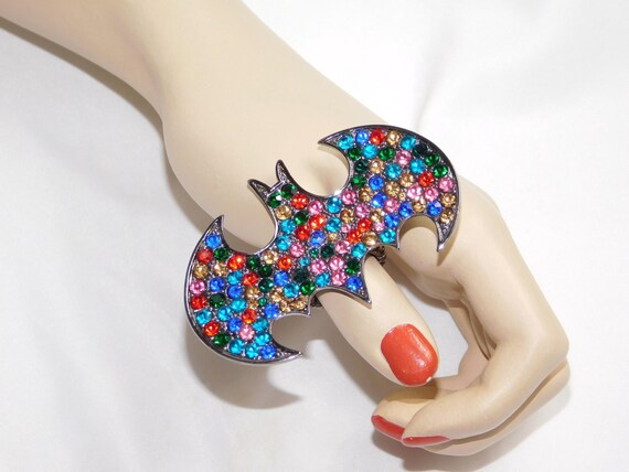 Vintage Rhinestone Bat ring Adjustable Stretch Ri… - image 1