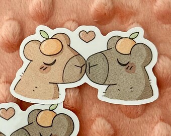 Kissing Capybaras || Cute Capybara Vinyl Sticker || Waterproof Laptop Decoration Cute