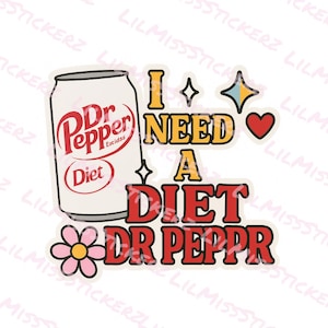 Necesito una pegatina de Dr. Pepper Girly Pop dietética. Archivos PNG-SVG disponibles. Fondo transparente, perfecto para pegatinas o máquinas Cricut.