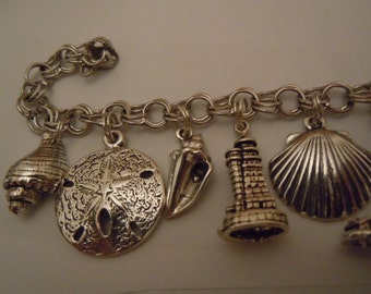 Lighthouse Shell Seashore Charm Bracelet Sterling Silver Beach Combing Gift