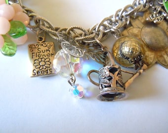 Garden Flowers Butterflies Sterling Silver Charm Bracelet Garden Lovers