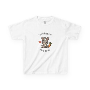 Kids Tee, Cute Lucy Rabbit &#39;Hop to it!&#39; Graphic Tee for Children, Bunny T-Shirt, Youth Shirt, Kids Rabbit Top, Children&#39;s Clothing