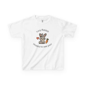 Kids Lucy Rabbit Graphic Tee: &#39;Hoppy to See You!&#39; Cotton Children&#39;s Shirt