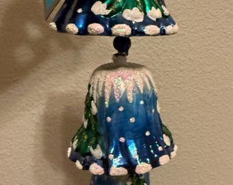 Christopher Radko Frosty Forest Bells Ornament 1013541 Hand Blown Glass Christmas Decor Original Hang Tag Retired Collectible Radko Bells