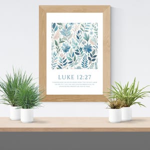Trendy Christian Art Print for the Home Blue Floral Bible Verse Print Home Decor Housewarming Gift