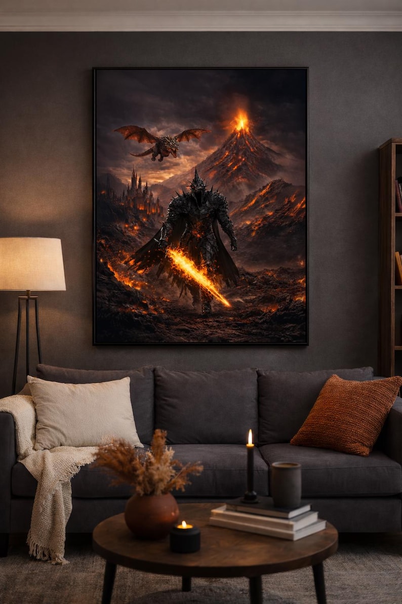 Sauron Poster Lord of the Rings Wall Art, Mordor Volcano Fantasy Print ...