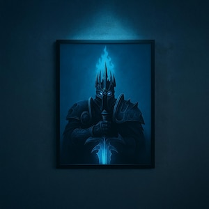 Póster del Rey Exánime, arte mural de World of Warcraft, impresión de fantasía oscura de Frostmourne, decoración de guerreros no muertos