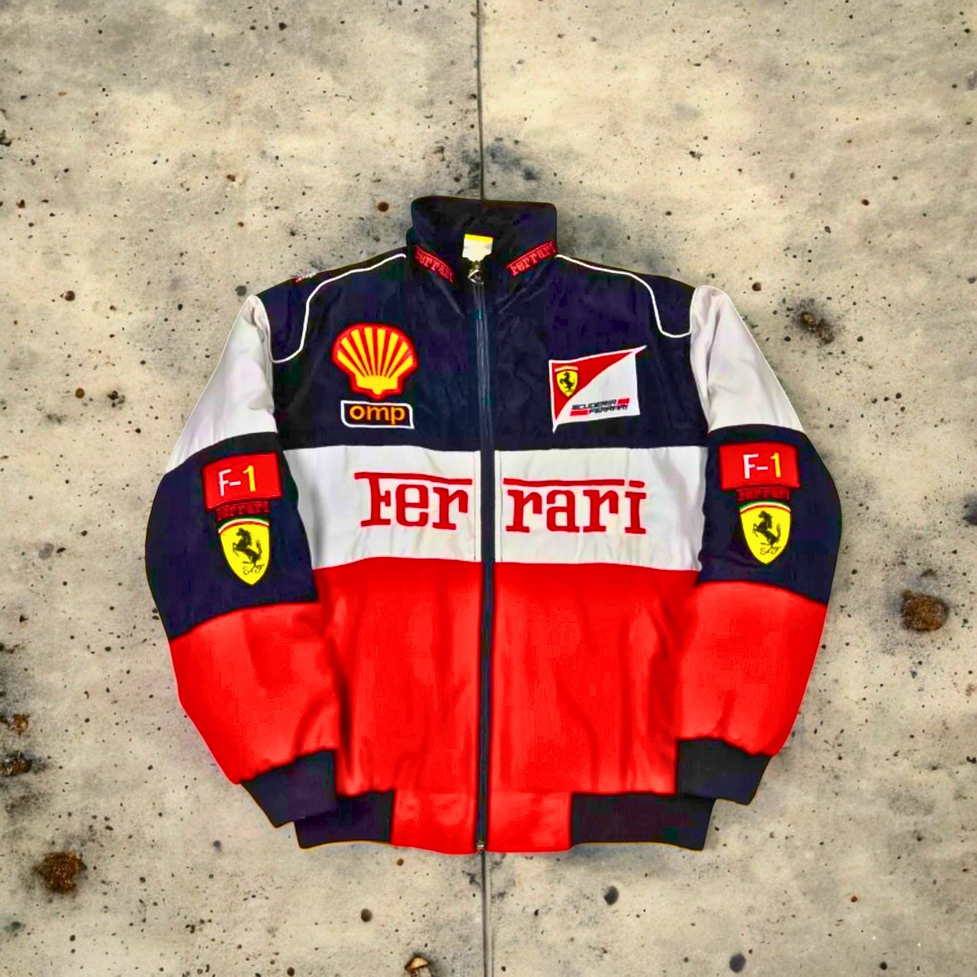 Adult Formula 1 Vintage Racing Ferrari Jacket F1-Formula 1 Vintage Unisex-Track limited-Rare White-Y2K Fully Embroidered-Streetwear- gift
