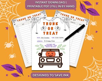 Trunk or Treat Flyer & Sign-Up Sheets | Printable Halloween Event Flyer | Fall Festival Sign | Editable Trunk or Treat Ideas | Instant PDF D