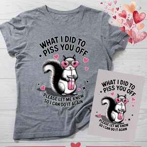 Flat lay with dtf transfer of sassy squirrel tshirt with Valentine's props and coffee, funny gift idea