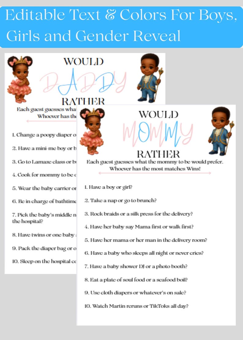 Editable African American Baby Shower Game Bundle – Printable PDF