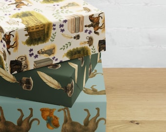 Set de papel de regalo de Jane Austen – Paquete de papel de regalo Regencia (3 hojas) / Orgullo y prejuicio, Dark Academia, Papel de regalo para amantes de la literatura