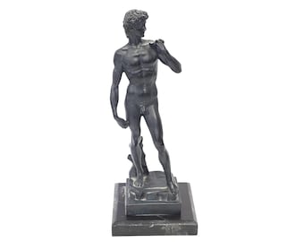 Alva Studios Michelangelo David Statue, Matte Black Resin Bust, Marble Base, 11" Replica