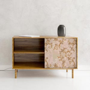 Papel de Contato para Móveis com Volutas Barrocas, Papel de Parede Adesivo Removível, Bege Dourado, Decoração Ornamentada para Gavetas de Cômoda