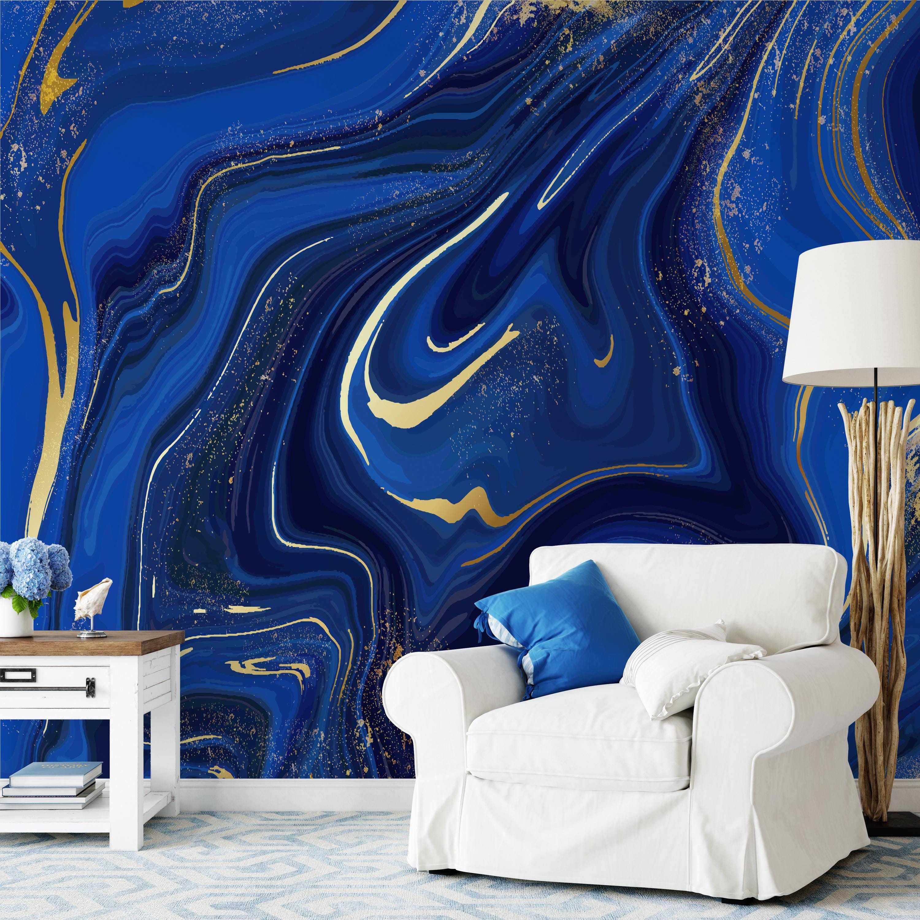 Blue Gold Marble Wallpaper - Contemporary Marble Texture Look Wall ...