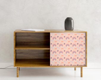 Papel adhesivo para muebles con diseño de cupcakes y lazos, papel tapiz autoadhesivo, color melocotón, ideal para decorar cajones de cómoda.