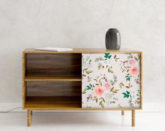 Papier contact pour meubles floraux botaniques, papier peint adhésif autocollant, crème pêche, décoration de tiroir de commode Bloom