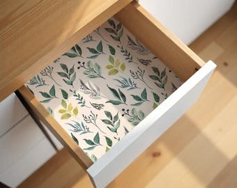 Botanical Contact Paper, Furniture Decor, Drawer Liner, Green Leaves Wallpaper Mural, Peel and Stick, Decorative Film, Accent Wall, Vintage