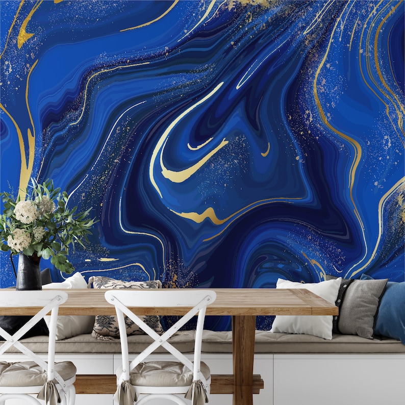 Blue Gold Marble Wallpaper - Contemporary Marble Texture Look Wall ...