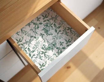 Botanical Furniture Contact Paper, Floral Drawer Liner, Green Adhesive Wallpaper, Wood Decor, Peel and Stick Mural, Leaf Removable Wall