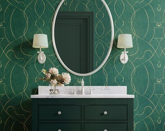 Smaragdgroen art-decobehang, geometrisch verwijderbare peel-and-stick muurschildering, zelfklevend - gouden lijnpatroon - modern structuur