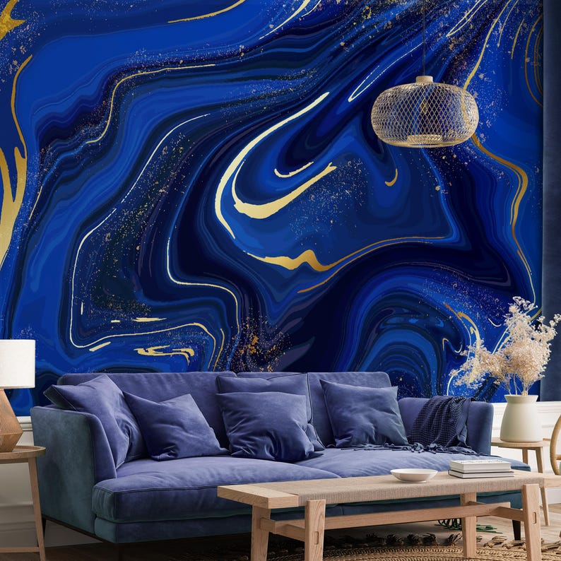 Blue Gold Marble Wallpaper - Contemporary Marble Texture Look Wall ...
